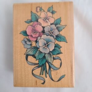 Floral Wooden Stamp with Ribbon Design
